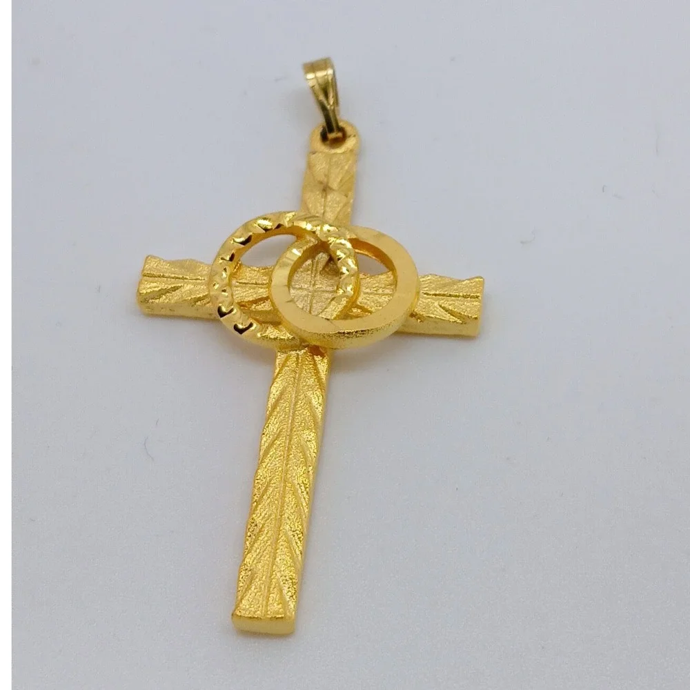 Karatbond Vintage Y2K Gold Textured Cross Pendant Interlocking Wedding Rings USA